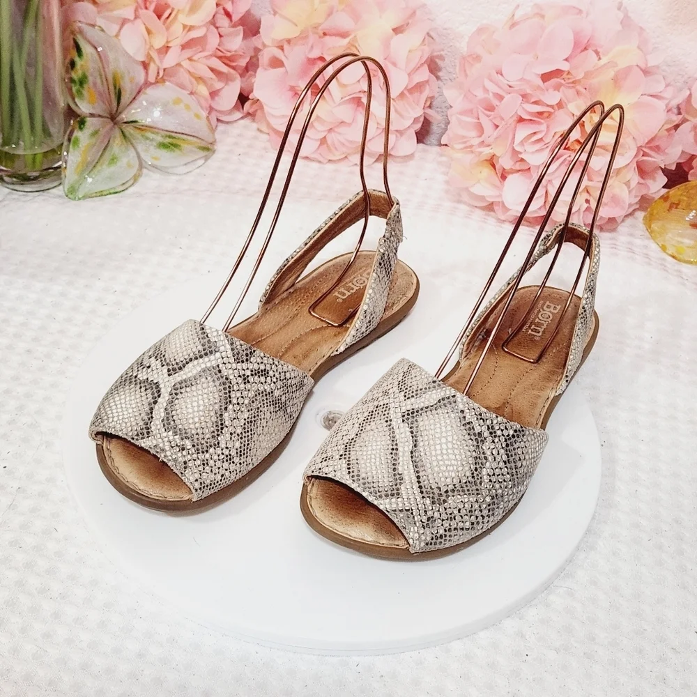 BORN Shoes White Snake Trang Slingback Peep Toe Sandal 8M